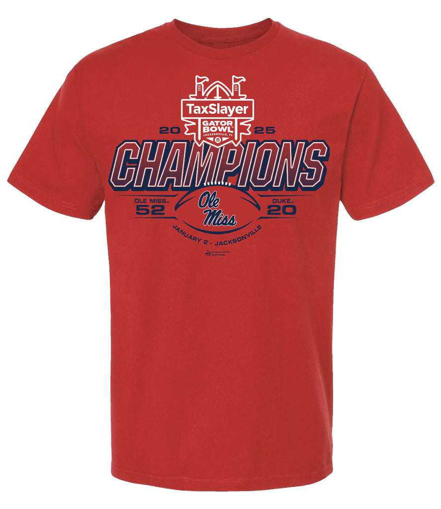 2025 TAXSLAYER GATOR Bowl Ole Miss CHAMPS SCORE Red SST